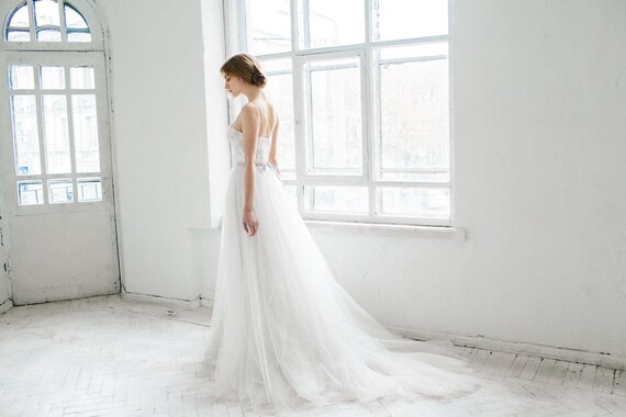 Ivory and gray A line wedding dress Ivy Tulle wedding gown, lace bridal gown, sweetheart corset wedding dress, classic wedding gown Ivory and gray A line wedding dress Ivy Tulle wedding gown, lace bridal gown, sweetheart corset wedding dress, classic wedding gown
