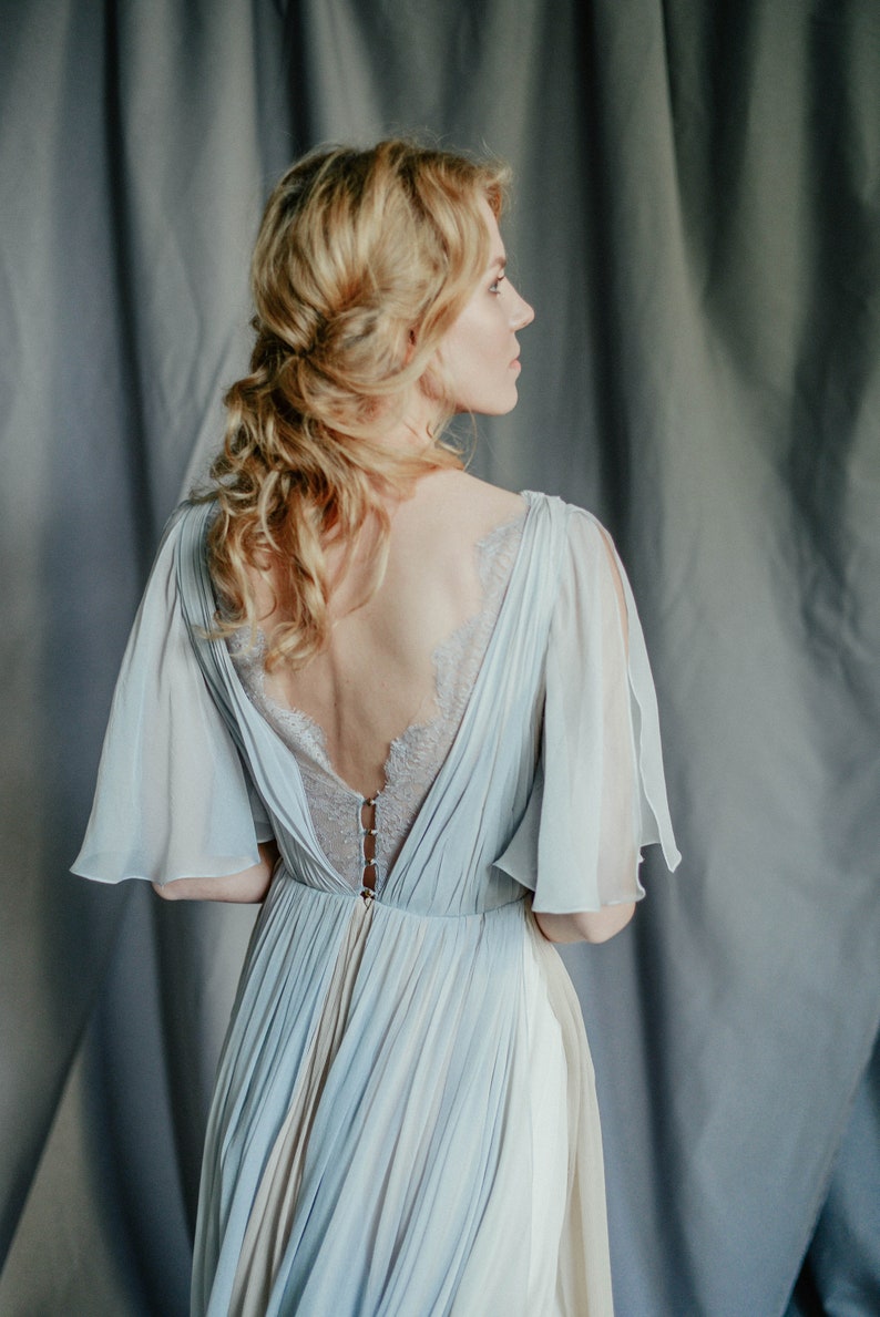 Silk wedding dress // Whitney / Grey lace wedding gown, summer wedding dress, bohemian wedding, boho style dress, open back bridal gown image 1