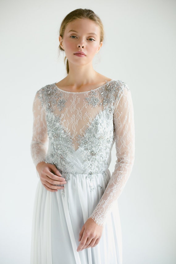 Long Sleeve Wedding Dresses with Grey