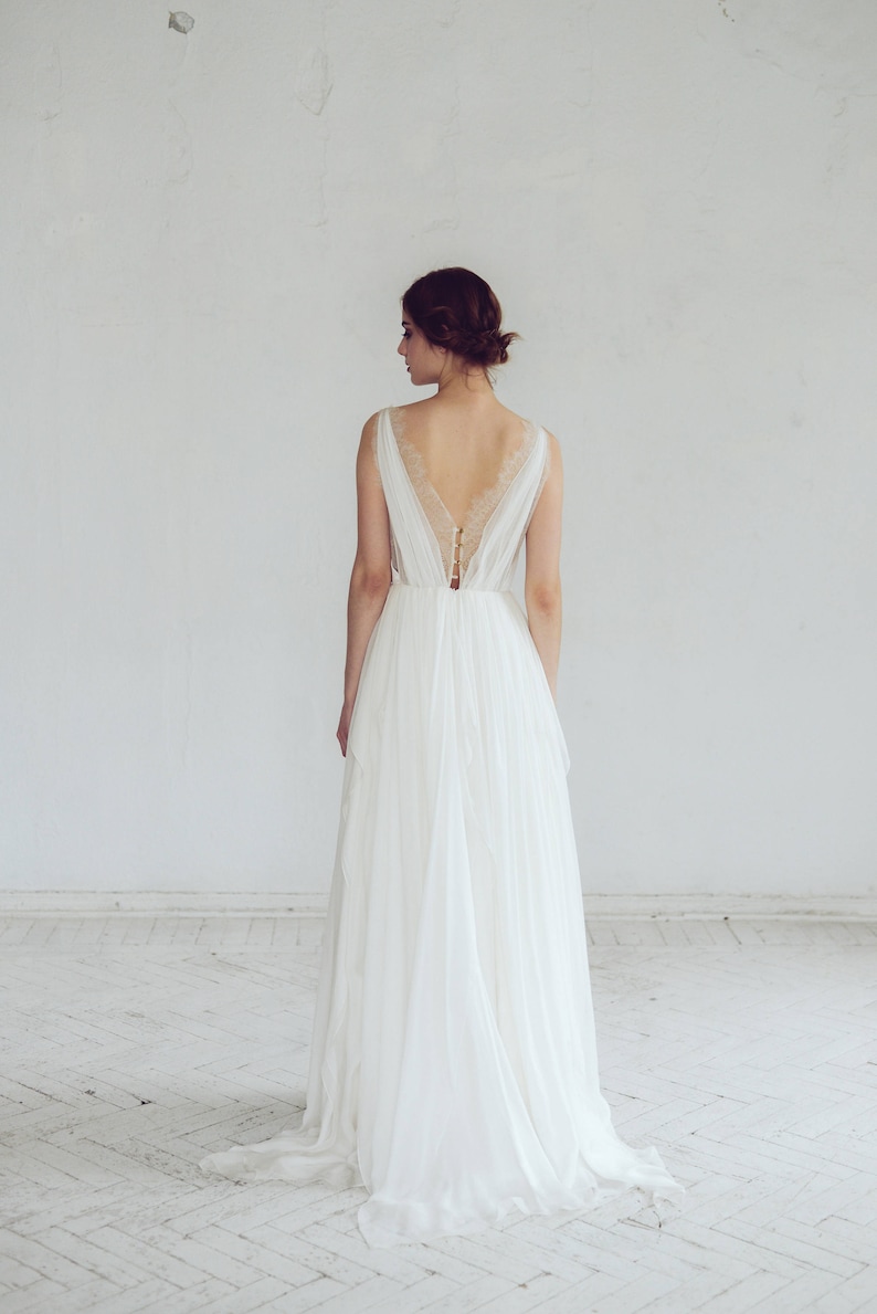 Silk wedding dress // Amalthea / Lace wedding gown, summer wedding dress, bohemian wedding, boho style dress, open back bridal gown image 3