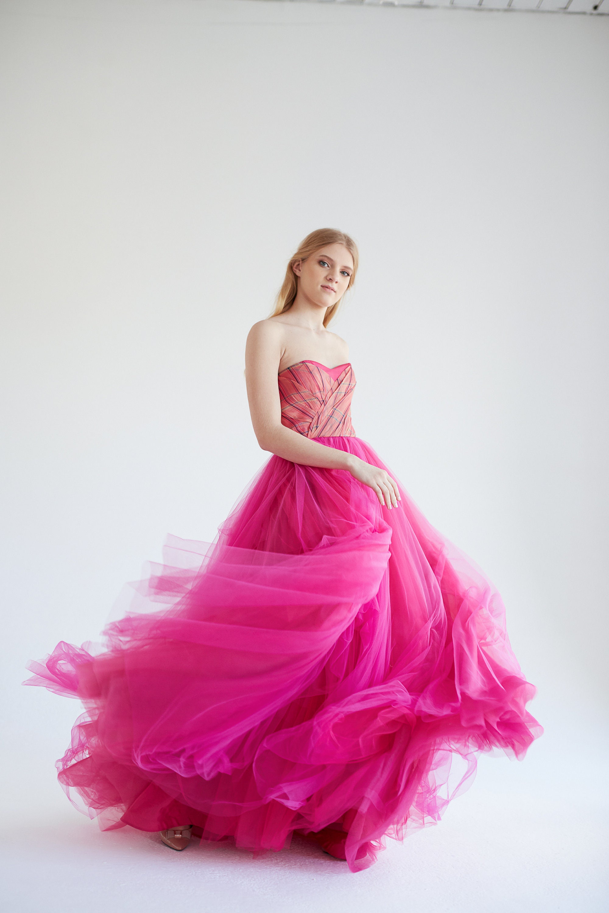 raspberry evening dress