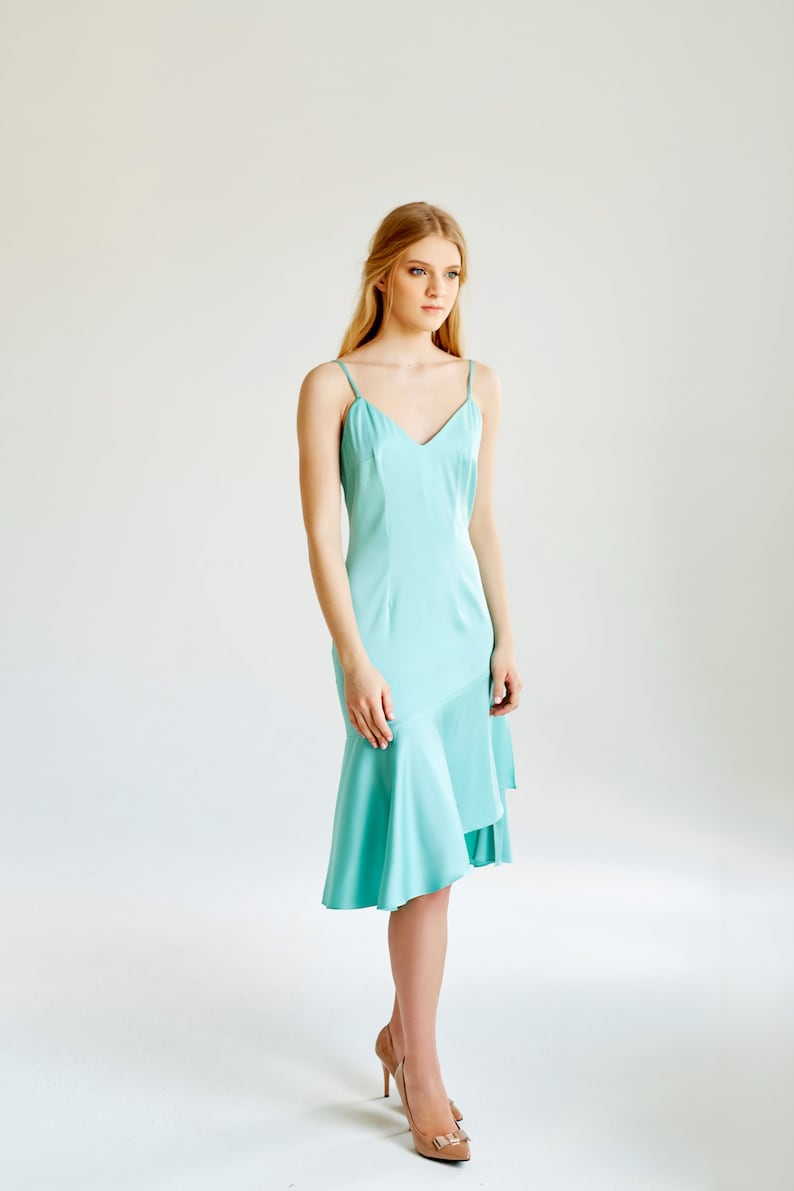 Turquoise summer dress, party dress, bridesmaid dress, slip dress, knee length evening dress, cocktail dress, Ready to ship image 4