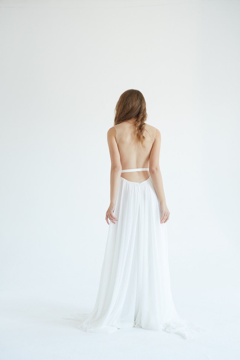 Lace and silk wedding dress// January/ silk wedding dress, ivory lace bridal gown, open back wedding dress, modern wedding dress, halterneck image 5