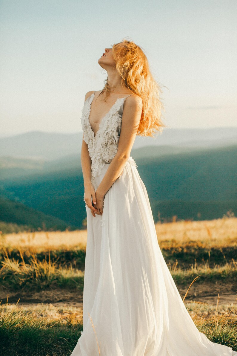 Open Back Wedding Dress Linda Silk Wedding Gown Beach Etsy