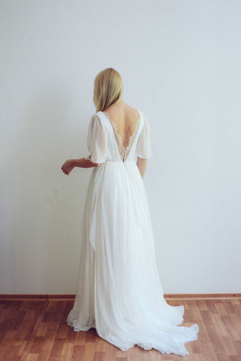 Silk wedding dress // Whitney / Ivory lace wedding gown, summer wedding dress, bohemian wedding, boho style dress, open back bridal gown image 5