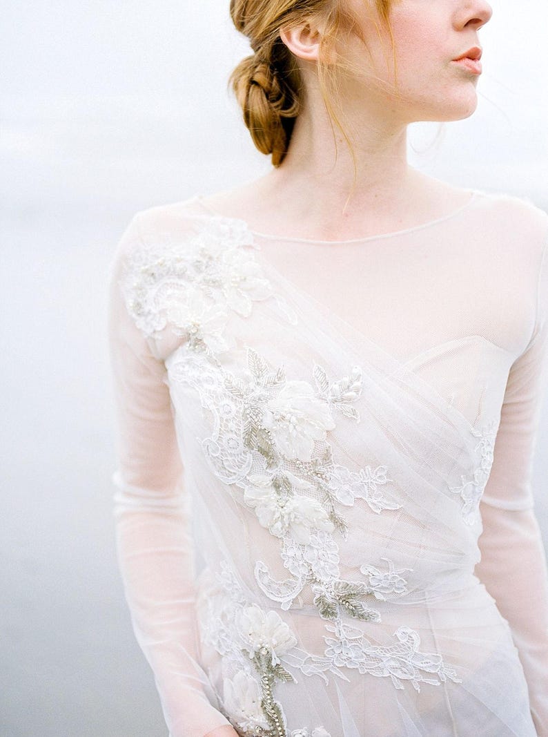 Tulle wedding dress // Phaeno / Lace wedding dress, beaded tulle bridal gown, ivory mermaid wedding dress, long sleeve wedding dress image 9