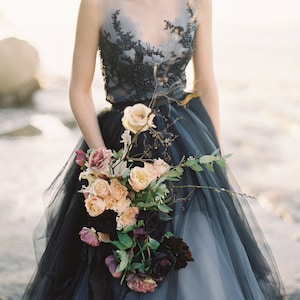 Black tulle wedding dress, Calypso Nightfall, Tulle bridal gown, ball gown, bridal separates, beaded lace wedding top, prom dress, mywony image 2