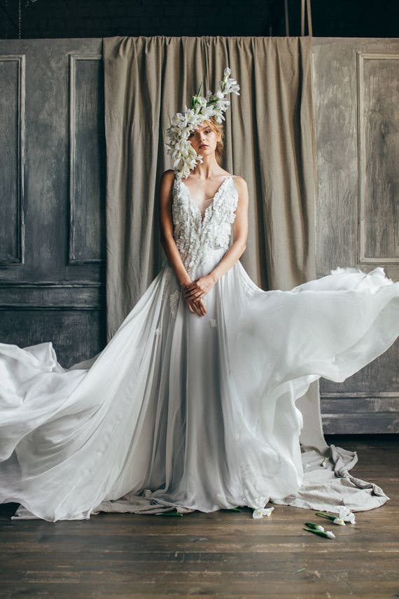 Open Back Wedding Dress Linda Silk Wedding Gown Beach Etsy