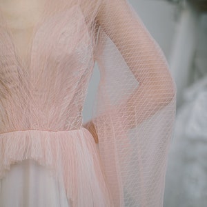 Blush wedding dress // Liquorice Sunrise / Tulle bridal gown, pleated mesh top, long silk chiffon skirt with long train, boho styled wedding image 3