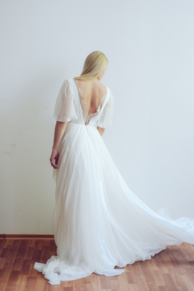 Silk wedding dress // Whitney / Ivory lace wedding gown, summer wedding dress, bohemian wedding, boho style dress, open back bridal gown image 6