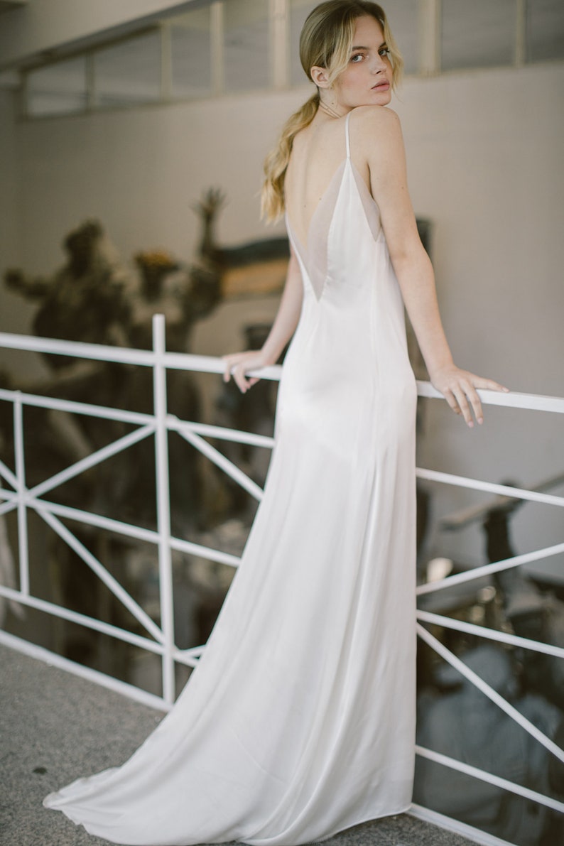 Ivory slip wedding dress // Midnight Raindrops / Silk satin wedding gown, simple bridal gown, deep open back, bohemian summer wedding dress image 1