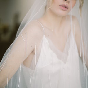 Embellished veil // Midnight Raindrops Veil / Long veil, wedding dress veil, embroidered veil, tulle veil, ivory bridal headpiece, boheman image 2