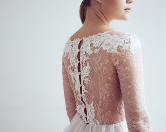 Ready to ship/ lace wedding dress /Rosy Iris / Tulle wedding dress, blush bridal gown, modern wedding dress, boho bridal dress, bohemian