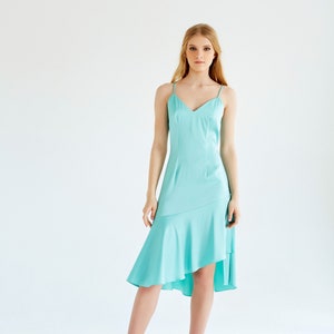 Turquoise summer dress, party dress, bridesmaid dress, slip dress, knee length evening dress, cocktail dress, Ready to ship image 1