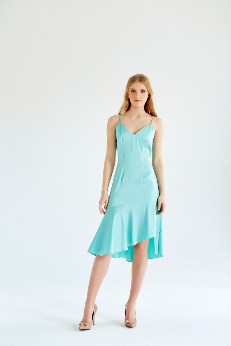 Turquoise summer dress, party dress, bridesmaid dress, slip dress, knee length evening dress, cocktail dress, Ready to ship image 1