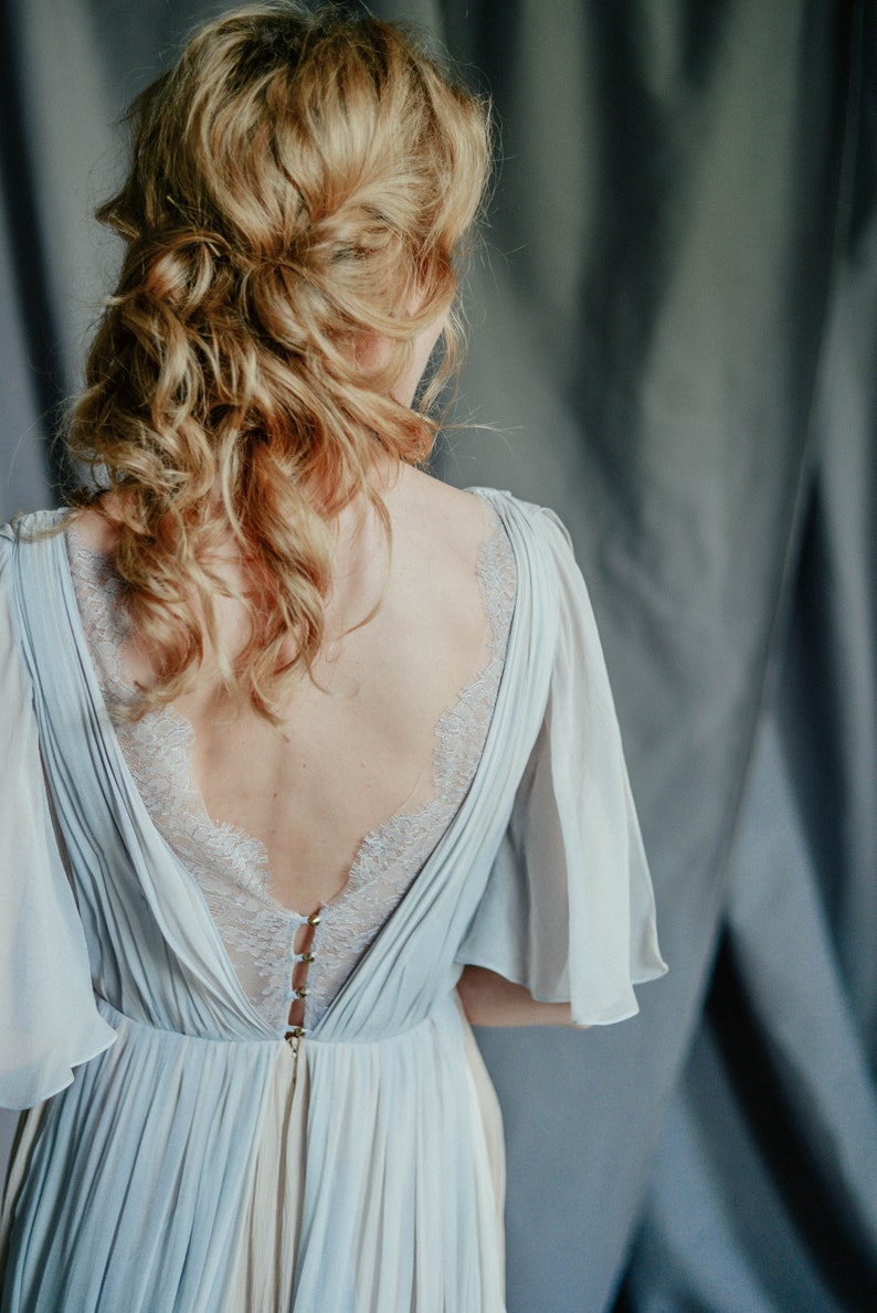 Silk wedding dress // Whitney / Grey lace wedding gown, summer wedding dress, bohemian wedding, boho style dress, open back bridal gown image 5