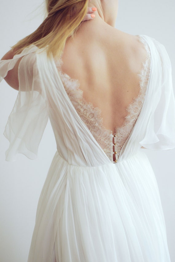 Silk Wedding Dress Whitney Ivory Lace Wedding Gown Etsy