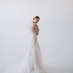 Lace and tulle wedding dress// June/ ivory wedding dress, ivory lace bridal gown, open back wedding dress, mermaid skirt bridal dress image 3