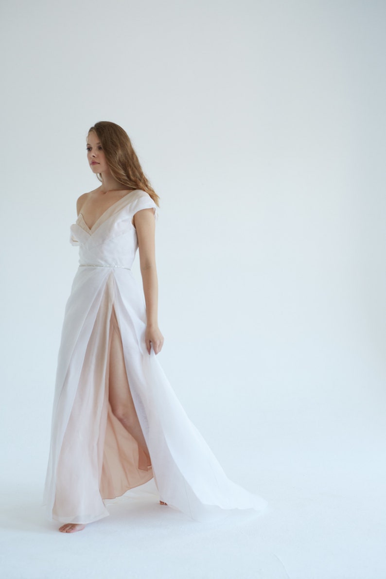 Organza silk wedding dress// September/ White wedding dress, silk bridal gown, slit wedding dress, modern wedding gown, simple wedding dress image 7