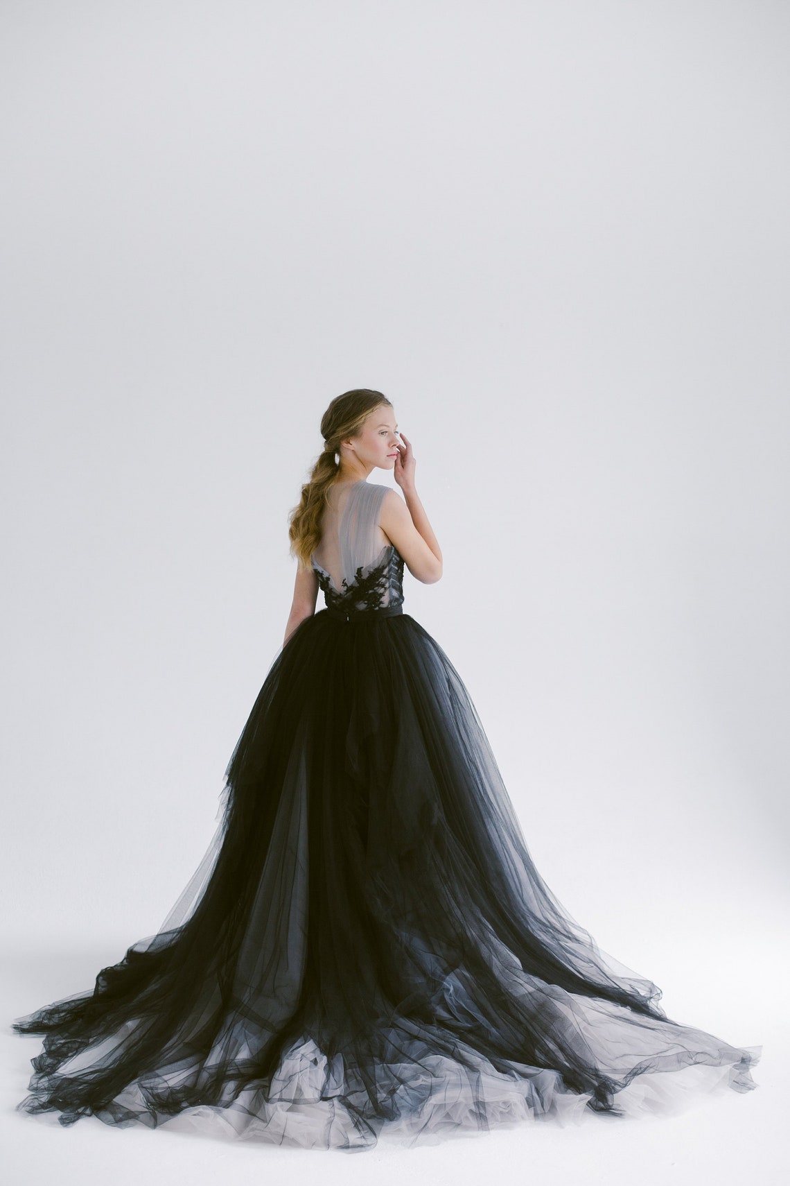 Black lace wedding dress // Calypso Nightfall / Tulle bridal image 1