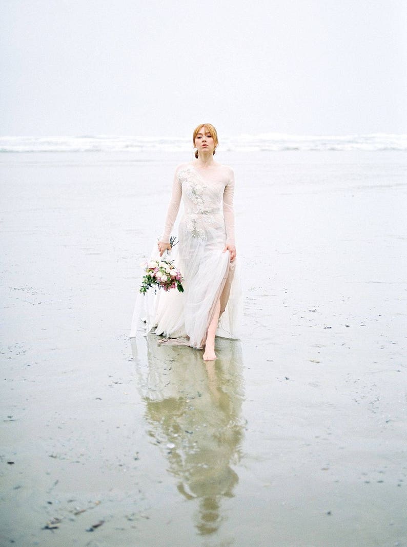 Tulle wedding dress // Phaeno / Lace wedding dress, beaded tulle bridal gown, ivory mermaid wedding dress, long sleeve wedding dress image 8
