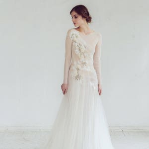 Tulle wedding dress // Phaeno / Lace wedding dress, beaded tulle bridal gown, ivory mermaid wedding dress, long sleeve wedding dress image 2