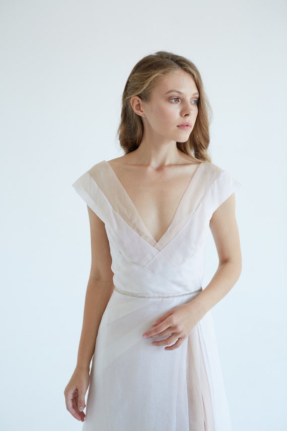 Organza Silk Wedding Dress// September/ White Wedding Dress, Silk Bridal  Gown, Slit Wedding Dress, Modern Wedding Gown, Simple Wedding Dress -   Canada
