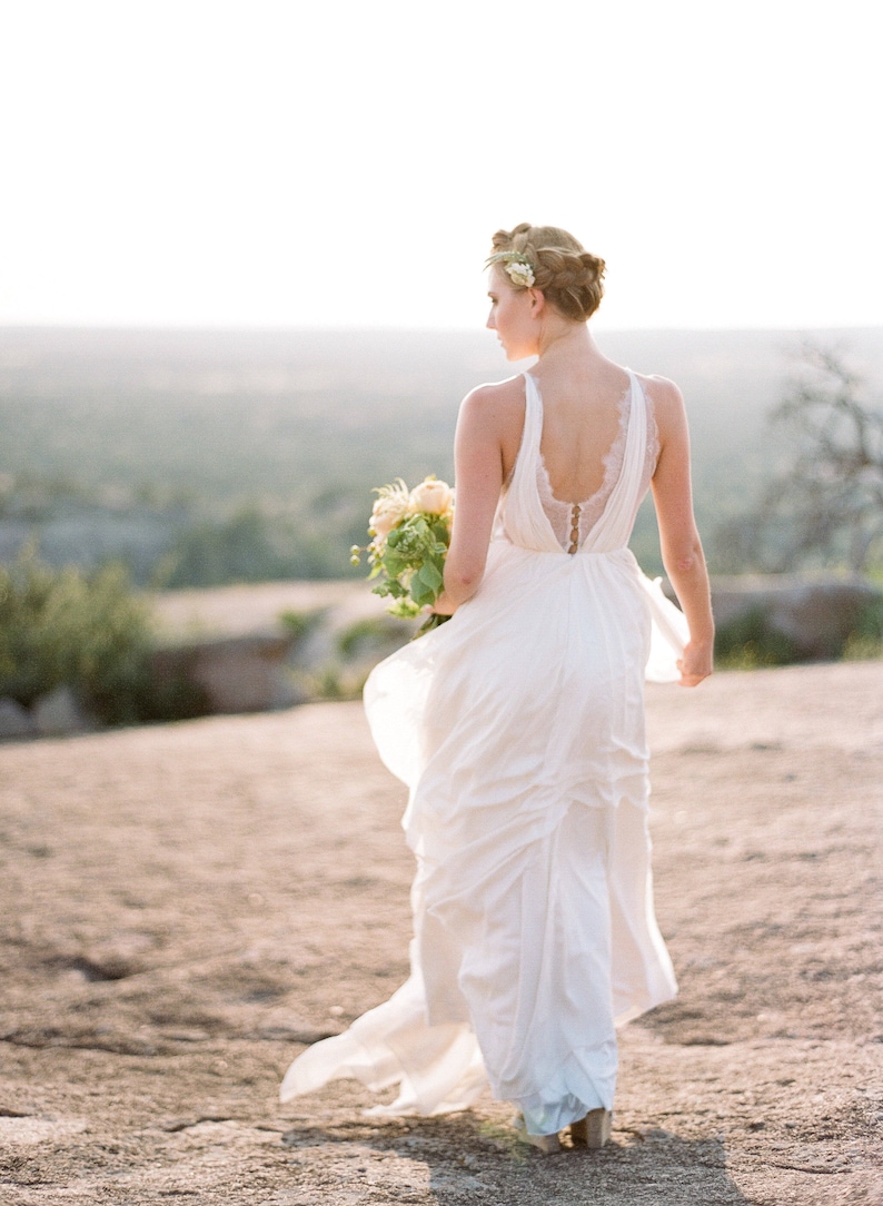 Silk wedding dress // Amalthea / Lace wedding gown, summer wedding dress, bohemian wedding, boho style dress, open back bridal gown image 10