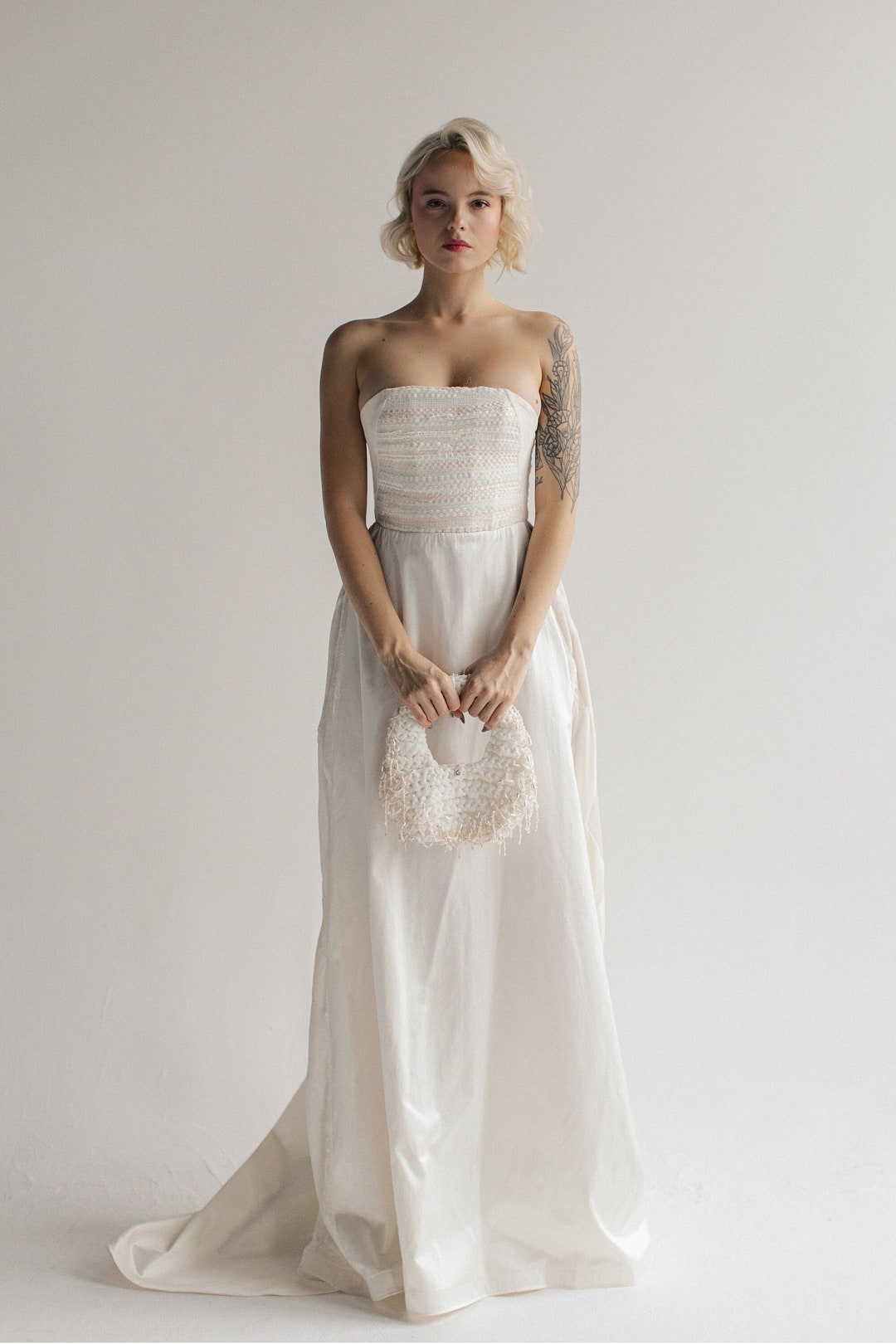 Corset Wedding Dress, Ivory Bridal Gown With Blush Accents, and Long ...