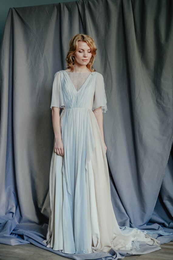 Silk Wedding Dress Whitney Grey Lace Wedding Gown Summer