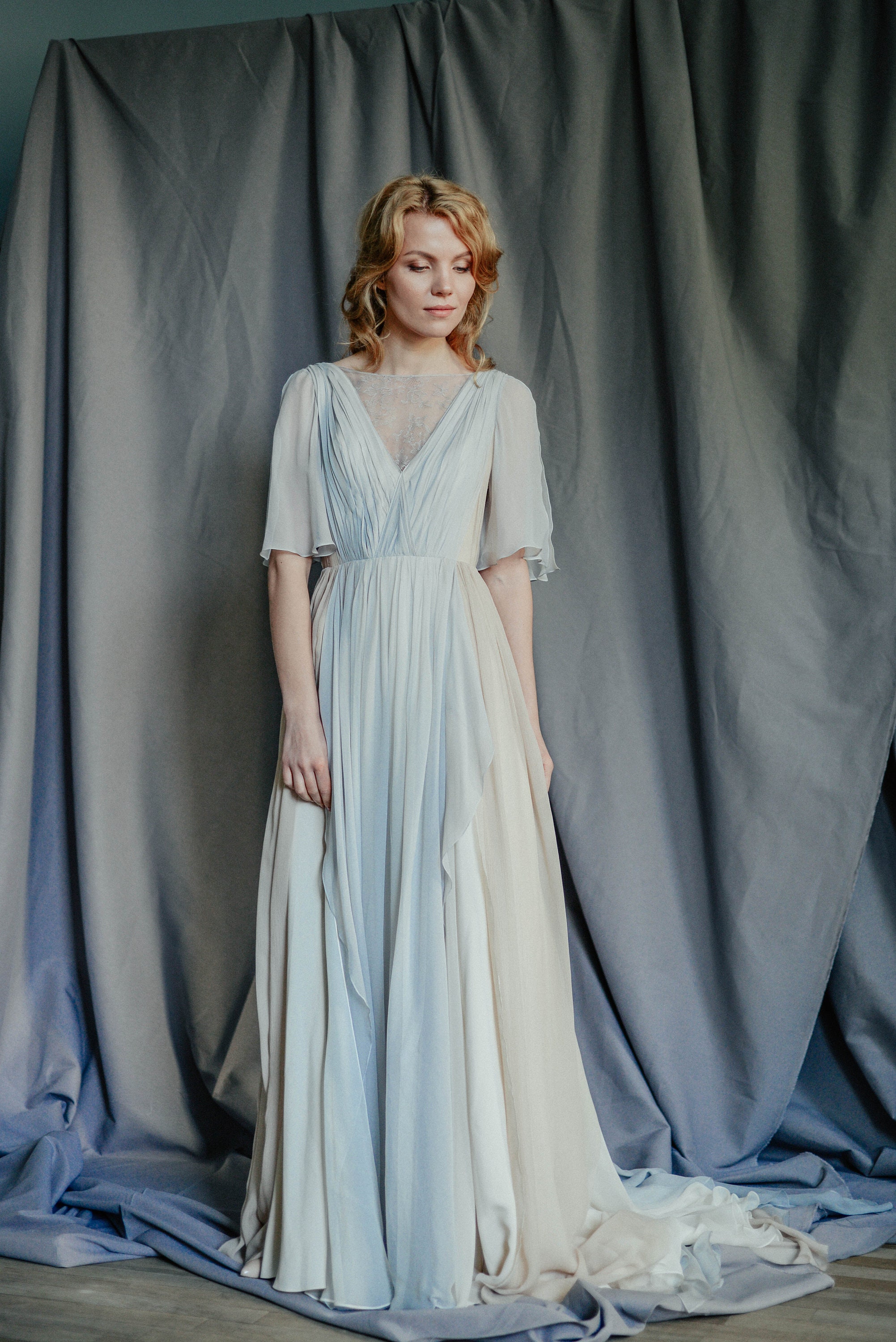 Silk Wedding Dress // Whitney / Grey Lace Wedding Gown Summer - Etsy UK