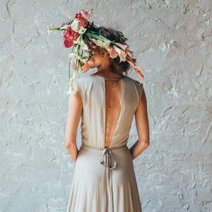 Open back wedding dress// Camille/ Silk bridal gown with hand embroidery, illusion neckline wedding gown, bohemian ivory wedding dress image 9