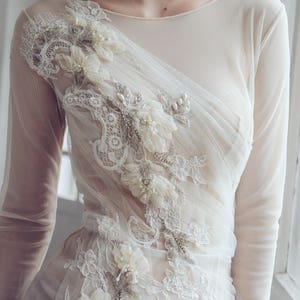 Tulle wedding dress // Phaeno / Lace wedding dress, beaded tulle bridal gown, ivory mermaid wedding dress, long sleeve wedding dress image 7