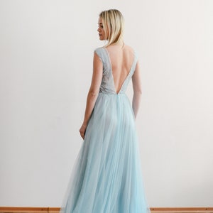 Ready to ship/ Tulle ball gown, light blue evening dress, lace prom gown, v-neckline dress, princess Cinderella dress, A line party dress image 3