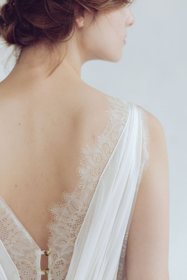 Silk wedding dress/ Amalthea/ Simple wedding gown, lace wedding dress, bohemian bridal gown, open back boho wedding dress image 8