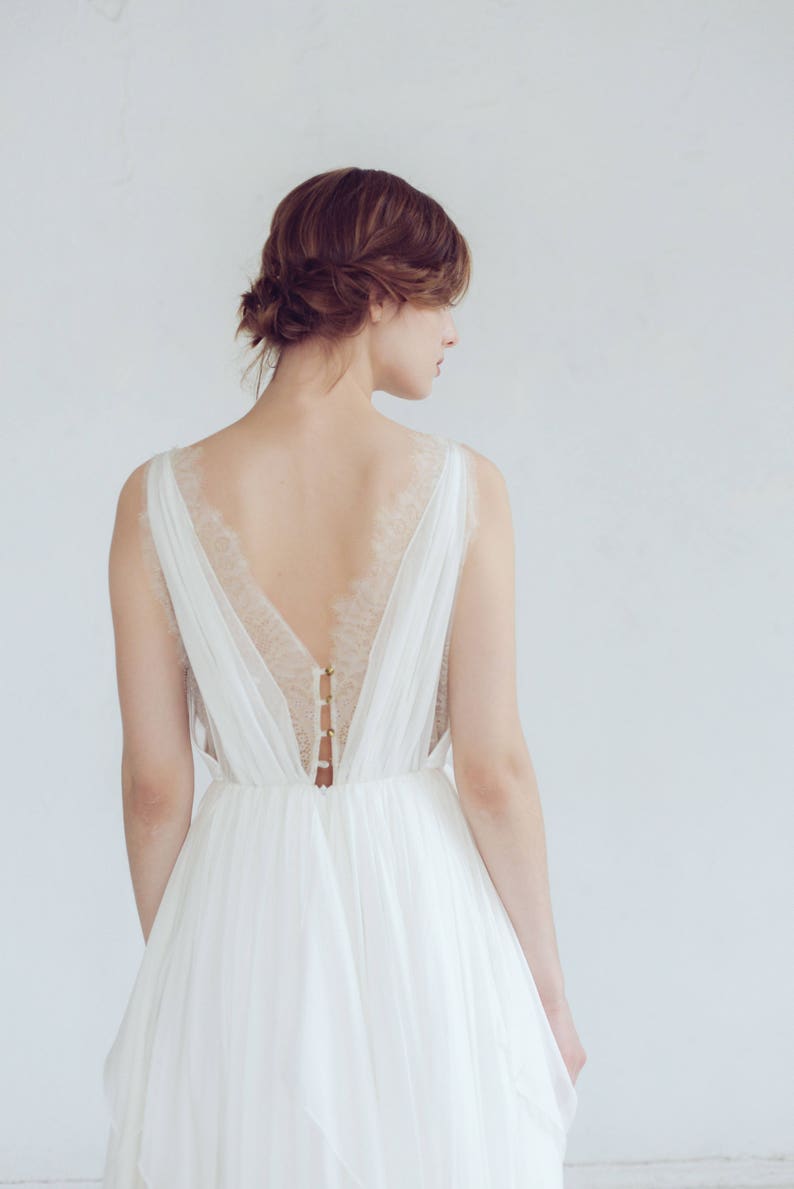 Silk wedding dress // Amalthea / Lace wedding gown, summer wedding dress, bohemian wedding, boho style dress, open back bridal gown image 7