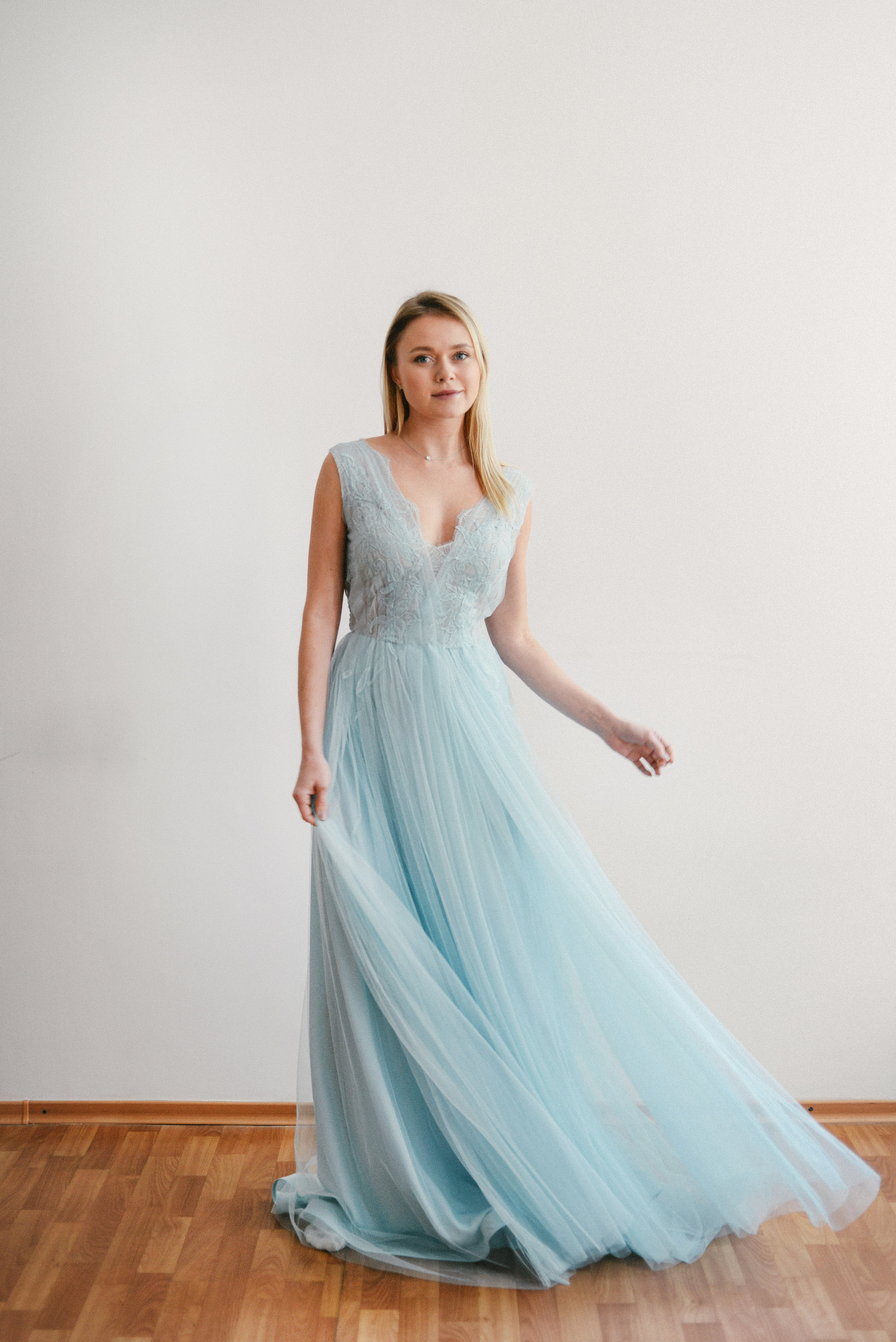 light blue tulle ball gown