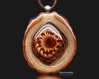 Handcrafted wooden pendant, pinecone pendant - Unique Artisan Necklace - Magical Woodland Jewelry - opal necklace