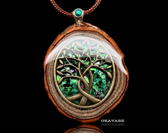 Tree of life pendant , wooden jewelry, wooden pendant, wood and resin pendant, gemstone jewelry festival fashion opal necklace organic