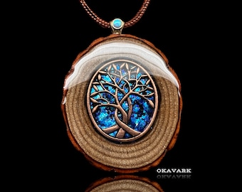 Tree of life pendant , wooden jewelry, wooden pendant, wood and resin pendant, gemstone jewelry festival fashion opal necklace organic