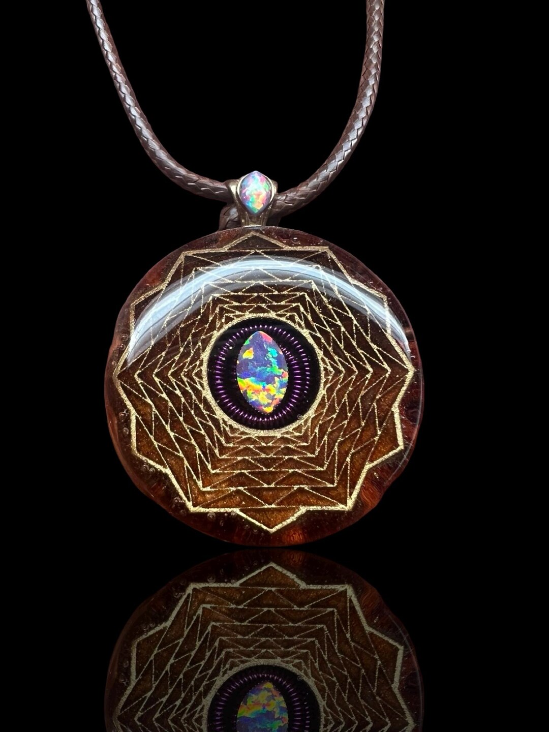 Opal Wirewrap Cedar Pendant Mandala Wooden Okavark Nature Jewelry Opal ...