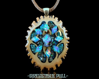 Black Walnut Opal Pendant – Abalone Turquoise Inlay Wood Jewelry