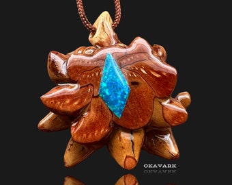 Handcrafted Pinecone Mushroom Pendant with Color-Shifting Resin & Gemstone Inlay - Unique Artisan Necklace - Magical Woodland Jewelry