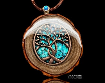 Tree of life pendant , wooden jewelry, wooden pendant, wood and resin pendant, gemstone jewelry festival fashion opal necklace organic