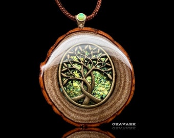 Tree of life pendant , wooden jewelry, wooden pendant, wood and resin pendant, gemstone jewelry festival fashion opal necklace organic