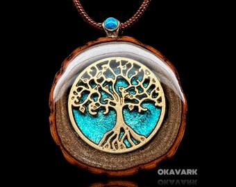 Tree of life pendant , wooden jewelry, wooden pendant, wood and resin pendant, gemstone jewelry festival fashion opal necklace organic