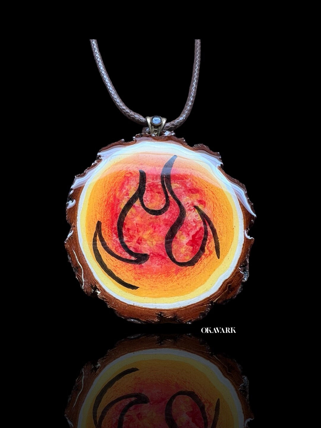Handpainted Fire Pendant / Wooden Pendant / Element Jewelry / Wood and ...