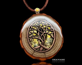 Tree of life pendant , wooden jewelry, wooden pendant, wood and resin pendant, gemstone jewelry festival fashion opal necklace organic