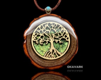 Tree of life pendant , wooden jewelry, wooden pendant, wood and resin pendant, gemstone jewelry festival fashion opal necklace organic