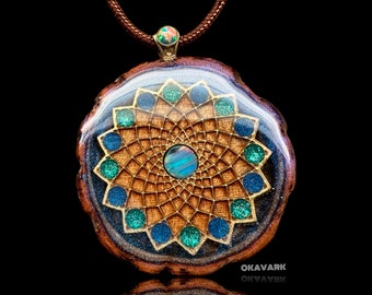 Wooden pendant - nature inspired jewelry - opal necklace - lasercut jewelry - festival jewelry